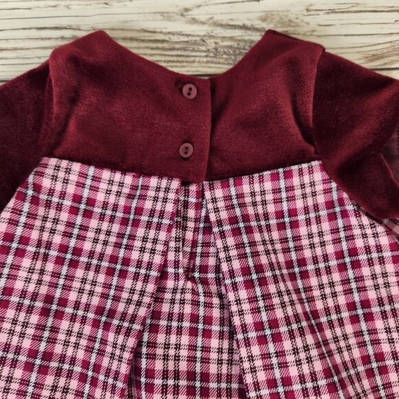 Little Bitty Vintage Set 12m Burgundy Plaid Dress & Coat with Velvet Trim - Picture 7 of 9